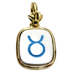 18k pendant, astrological Taurus intaglio carved blue 18k pendant, astrological Taurus intaglio carved blue