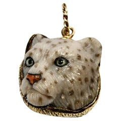 18k pendant hand carved petrified palm Panther head