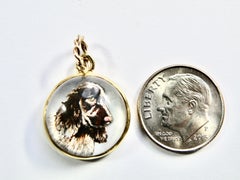 18k pendant. Hand painted Spaniel on MOP, reverse crystal
