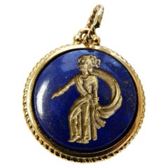 18k pendant,  Lapis Intaglio goddess