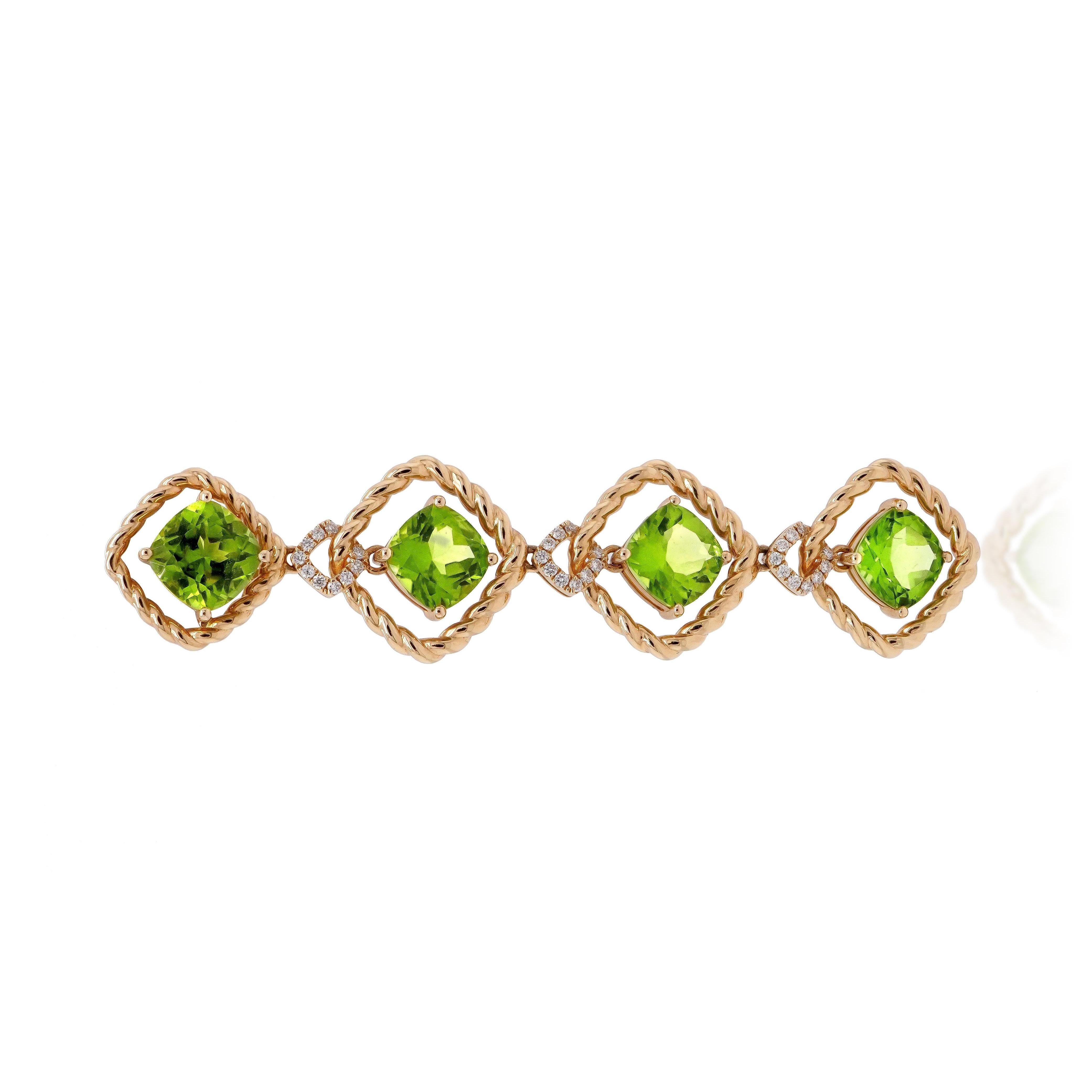 Moderne Longues boucles d'oreilles pendantes en péridot 18 carats avec diamants en vente