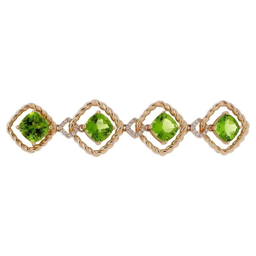 18k Peridot Dangling Long Earrings with Diamonds For Sale