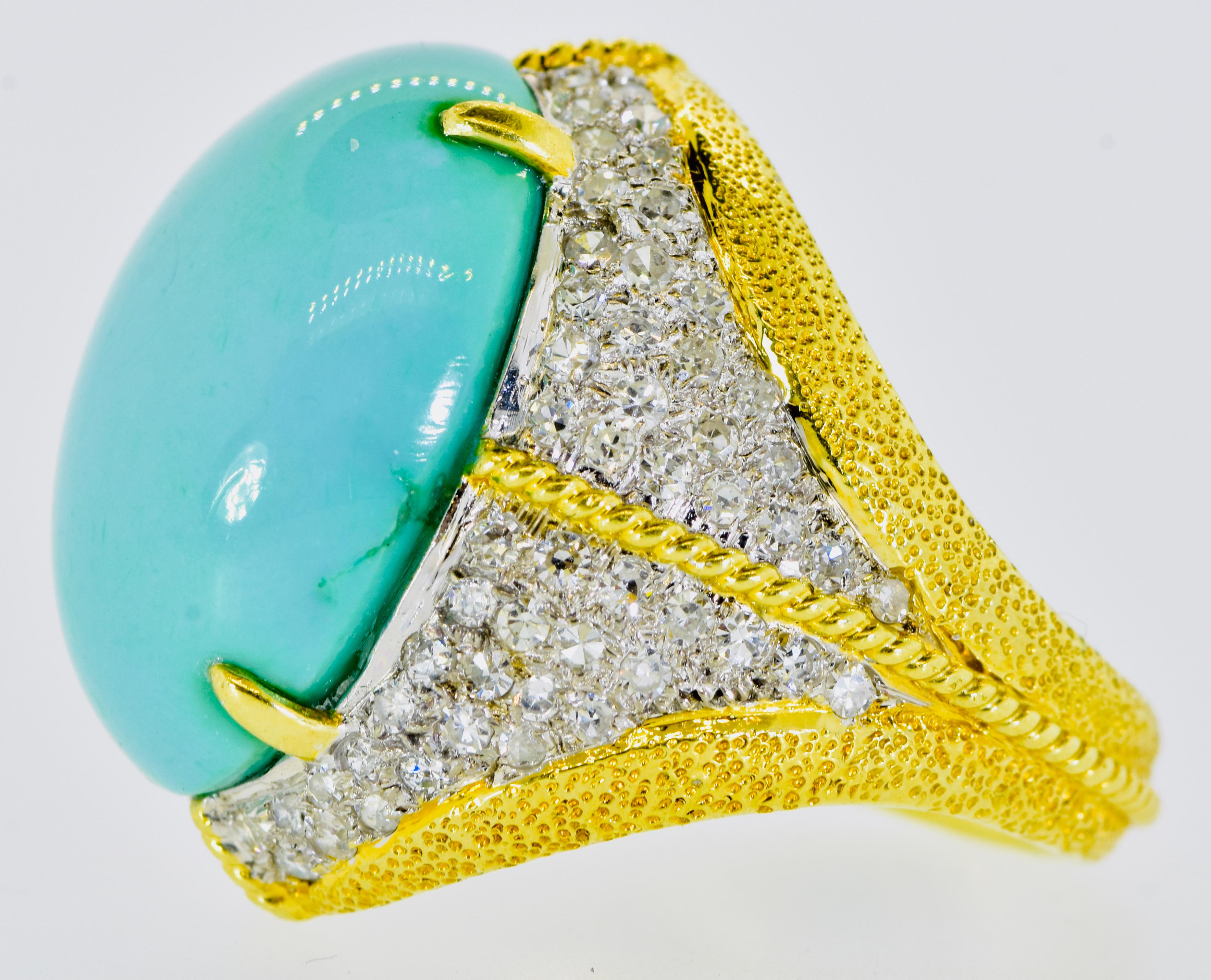 18K, Persian Turquoise and Diamond Large Vintage Ring, circa 1960 1