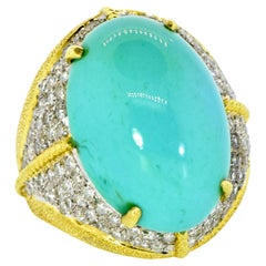 18K, Persian Turquoise and Diamond Large Vintage Ring, circa 1960