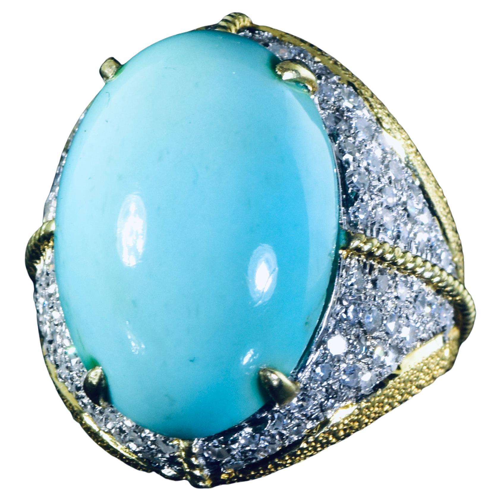 18k, Persian Turquoise and Diamond Large Vintage Ring, circa 1960
