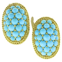 18K Persian Turquoise Large Vintage Dome Styled Earrings, c. 1960