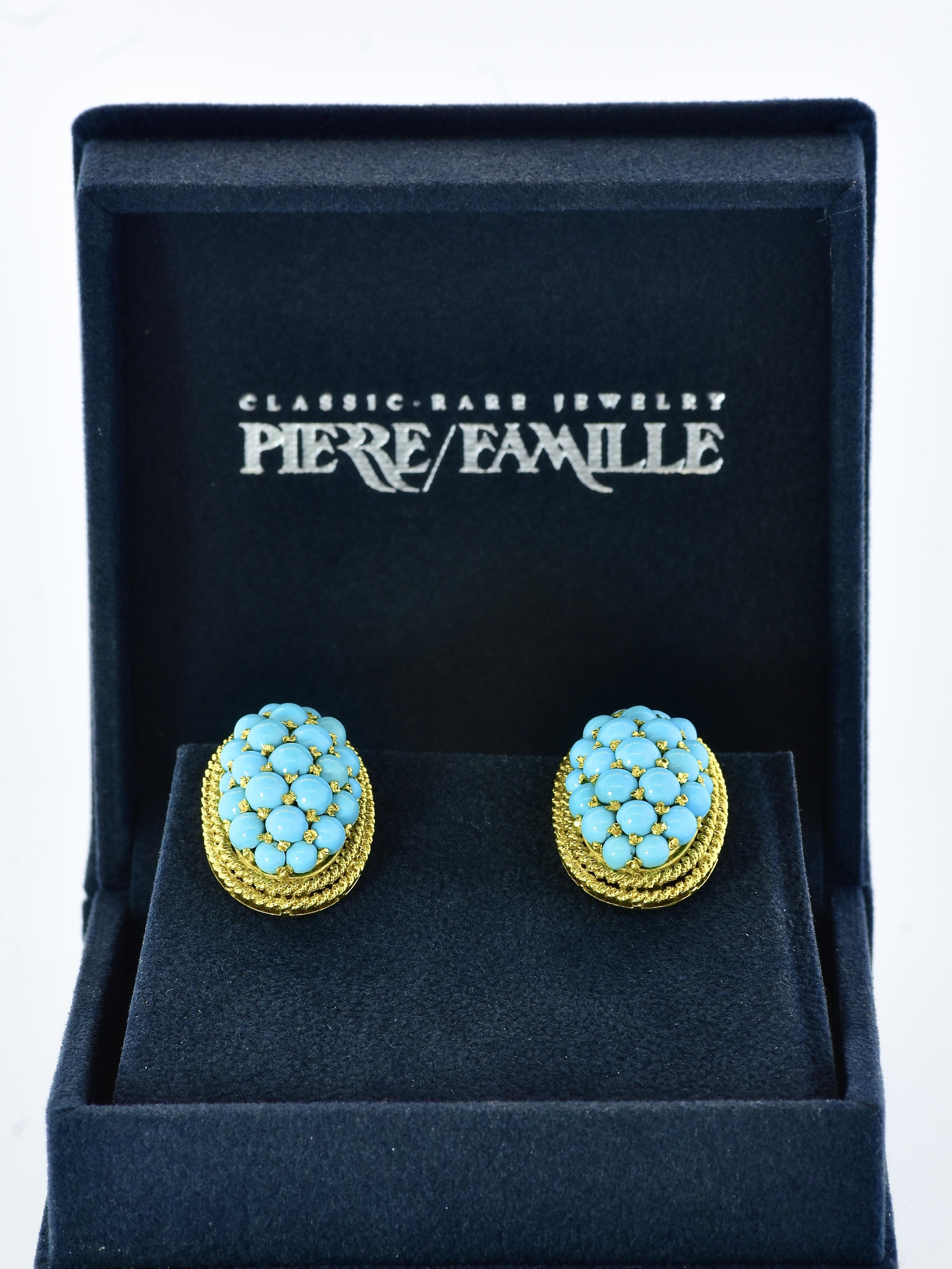 18K Persischer Türkis Große Vintage-Ohrringe im Dome-Stil, ca. 1960 für Damen oder Herren im Angebot