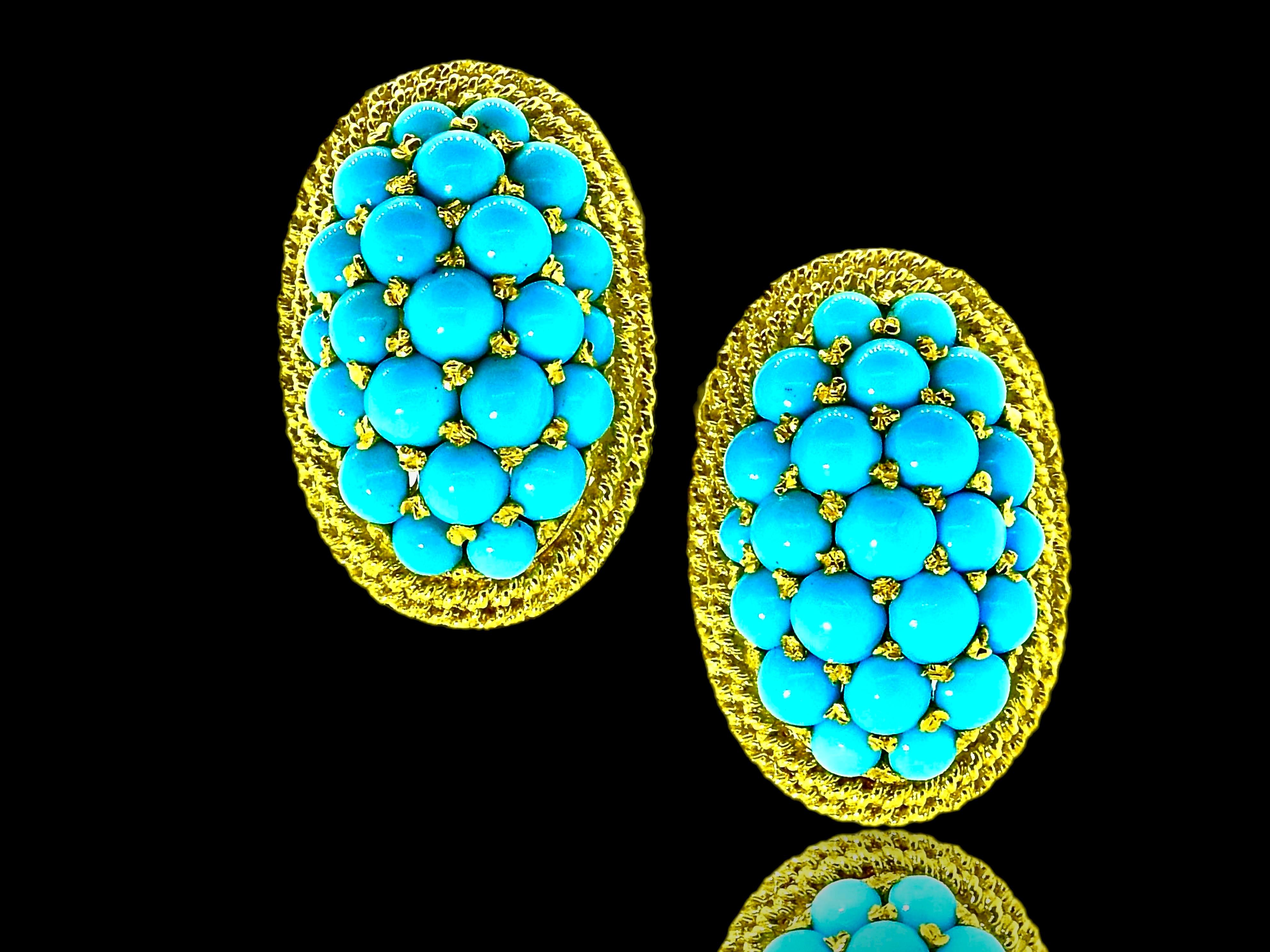 18K Persischer Türkis Große Vintage-Ohrringe im Dome-Stil, ca. 1960 im Angebot 2