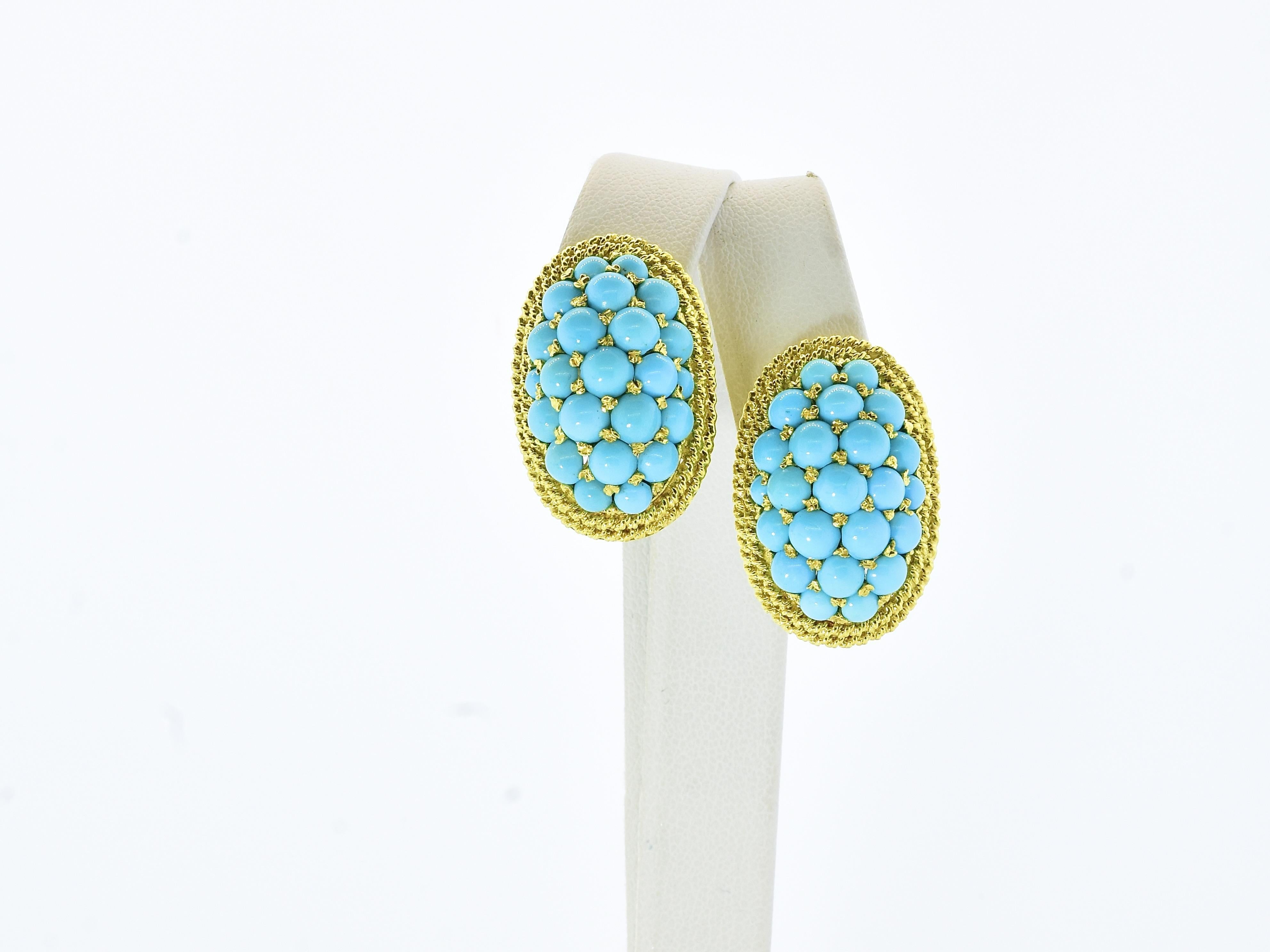 18K Persischer Türkis Große Vintage-Ohrringe im Dome-Stil, ca. 1960 im Angebot 3