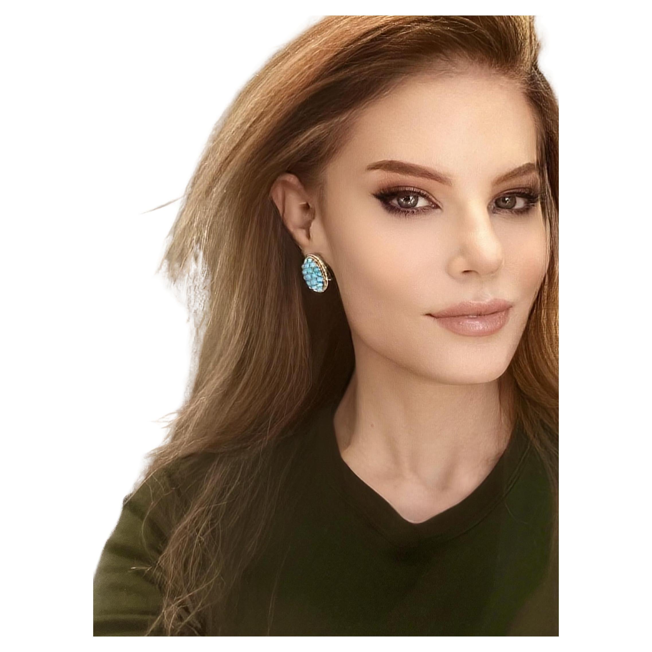 18K Persian Turquoise Large Vintage Dome Styled Earrings, c. 1960