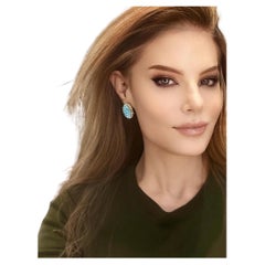 18K Persian Turquoise Large Vintage Dome Styled Earrings, c. 1960