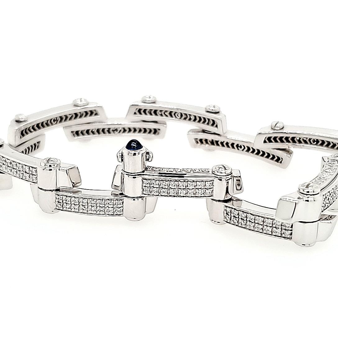 From Designer Philippe Charriol is the Diamond Link Bracelet in 18K White Gold. Expertly set with 192 Round Brilliant Cut Diamonds 1.34 carat total weight G-H in color and VS in clarity. 7 inches in length and 3/8 inch wide. 34.5 grams.
