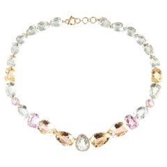 18K Pink Amethyst, Light Citrine, Prasiolite Necklace