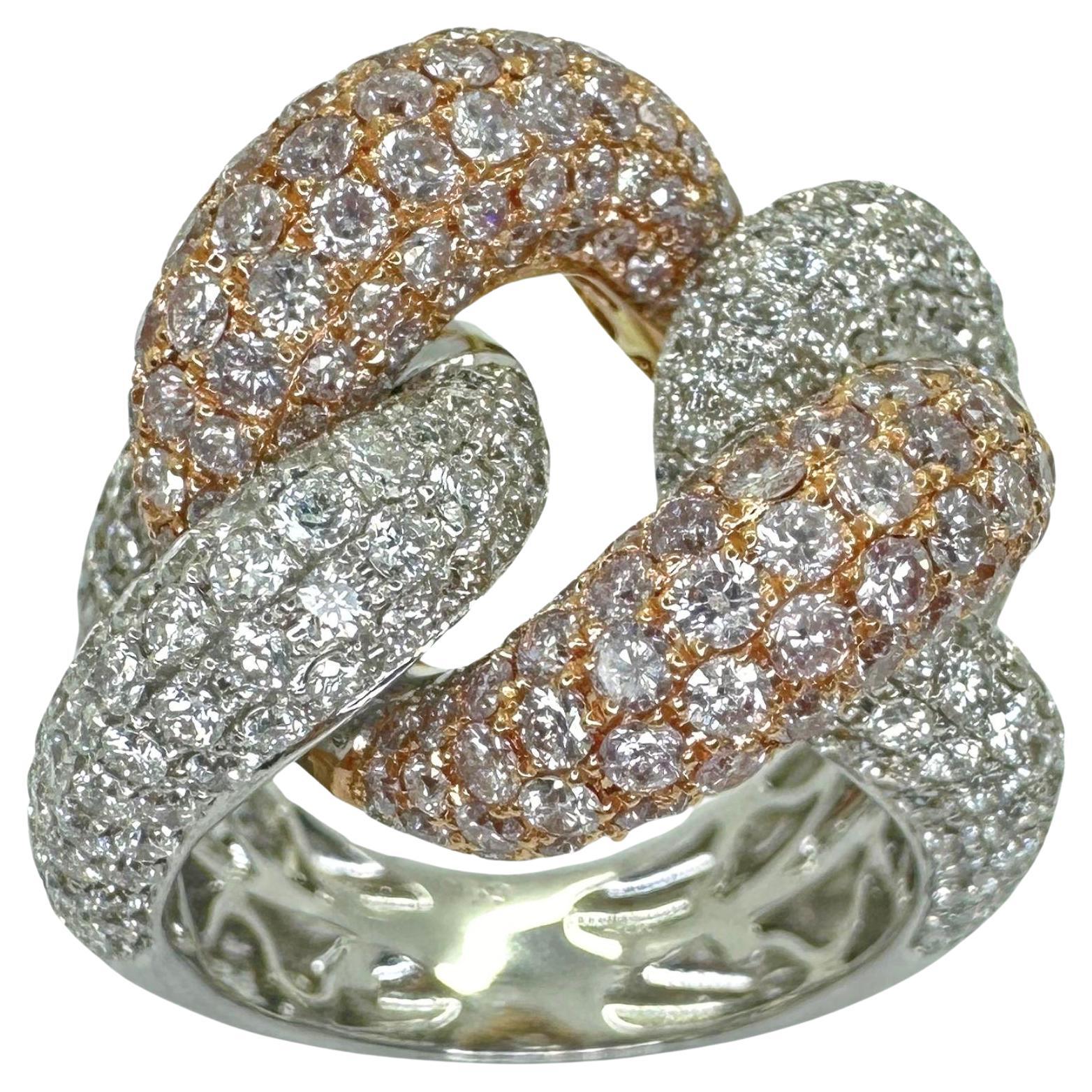 18k Rosa und Weißer Diamant Crossover Ring