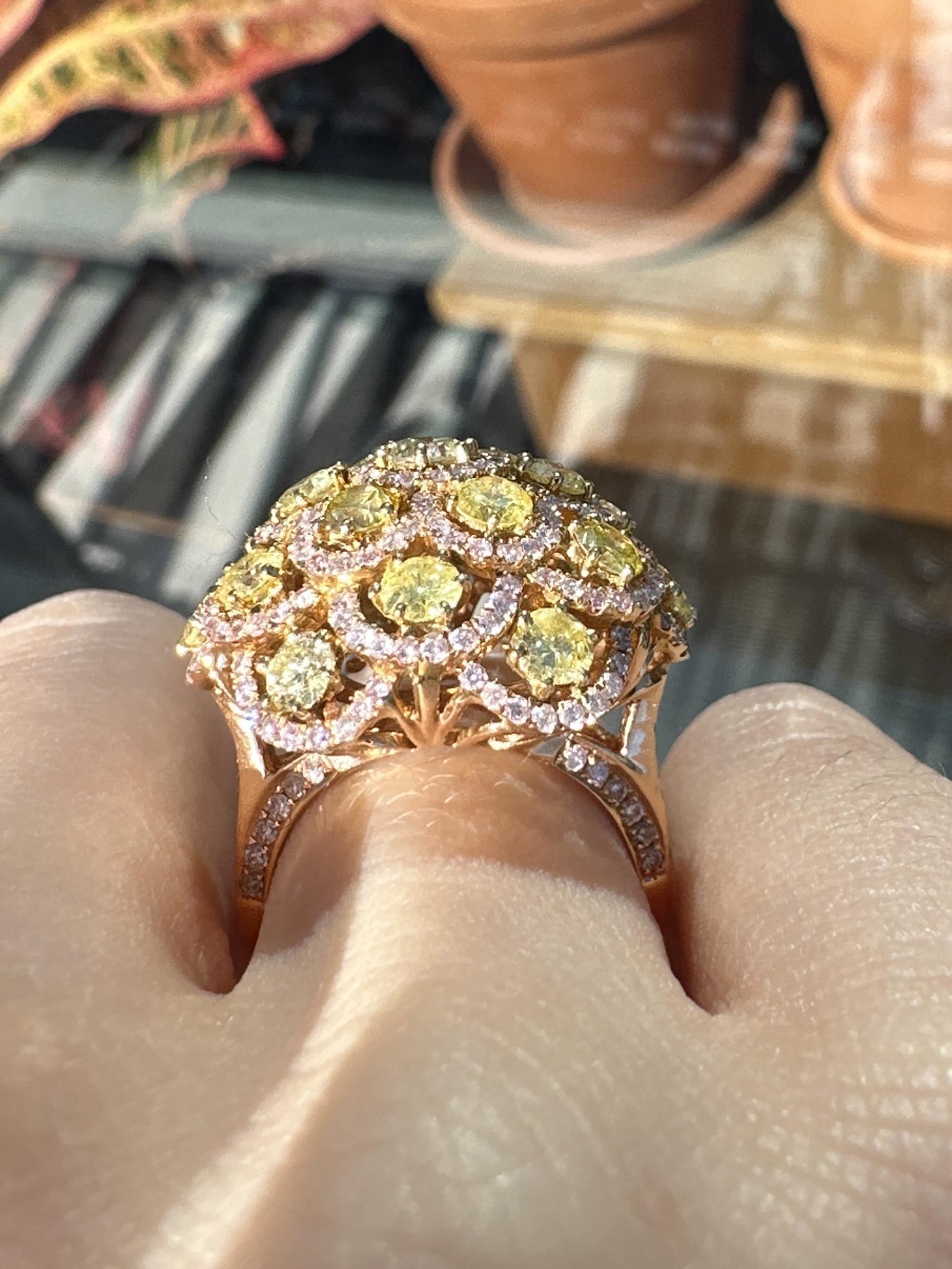 18k Pink and Yellow Diamond Cocktail Ring For Sale 5