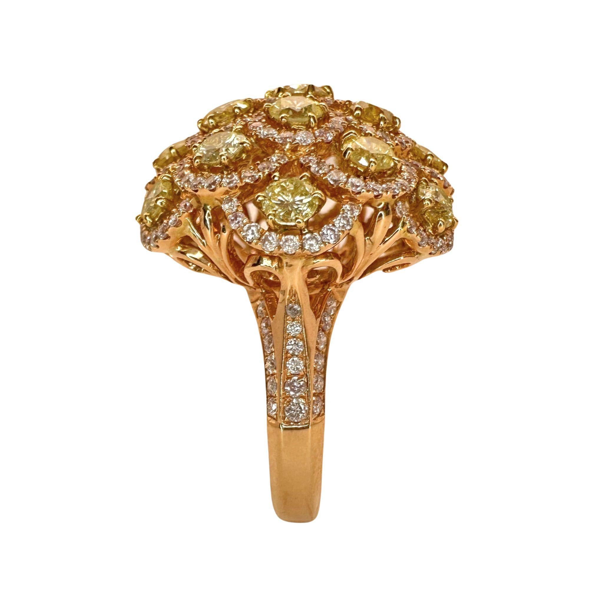 Women's 18k Pink and Yellow Diamond Cocktail Ring For Sale