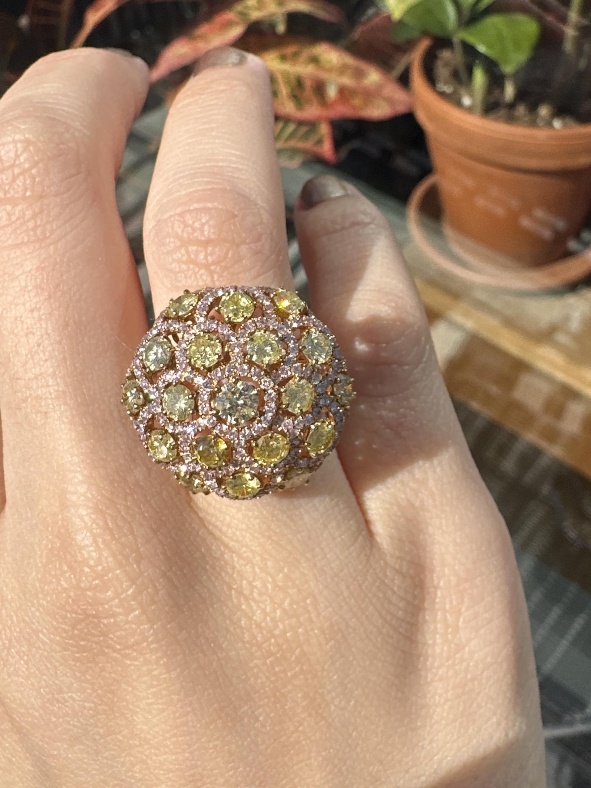 18k Pink and Yellow Diamond Cocktail Ring For Sale 4