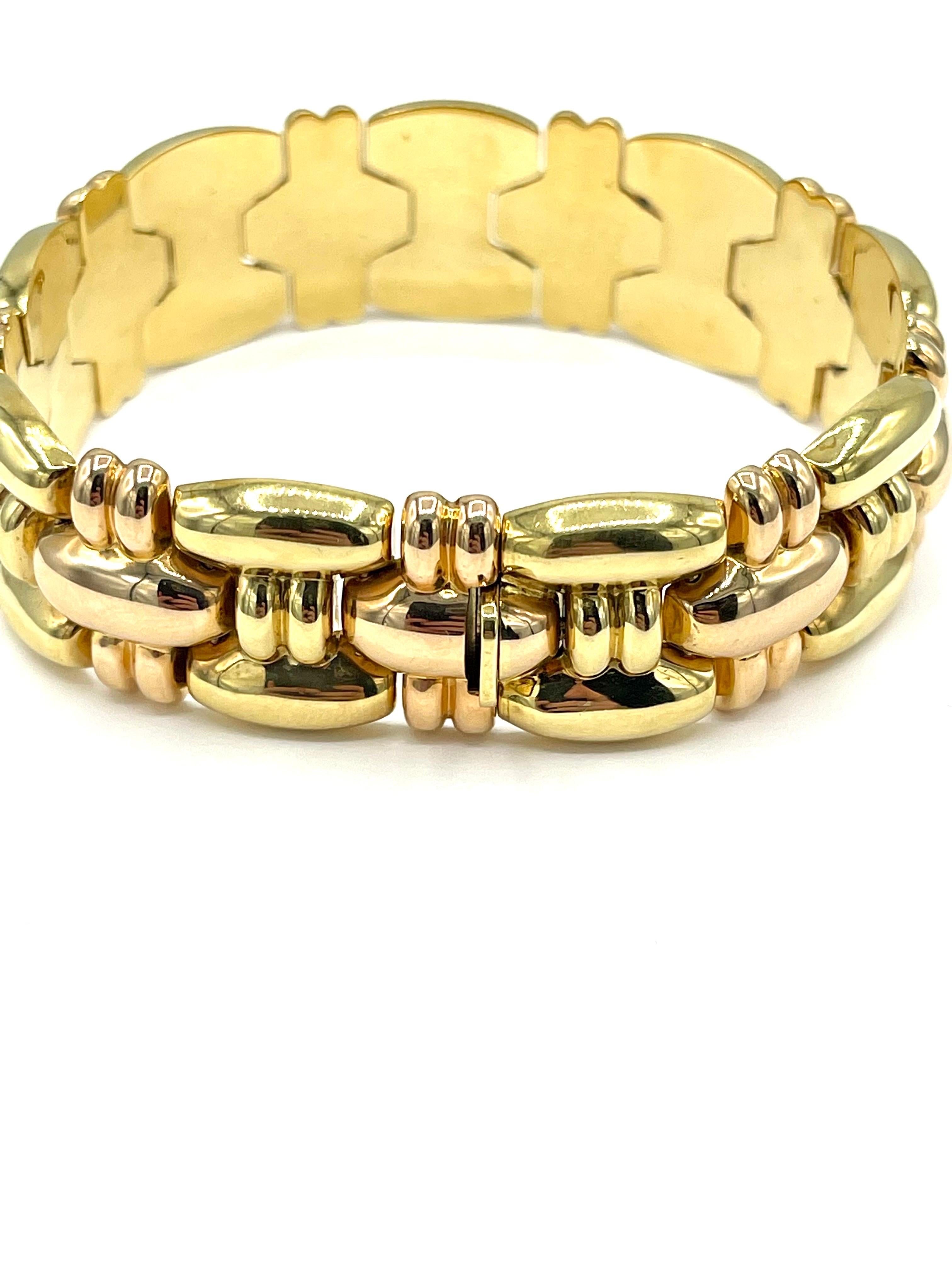 Women's or Men's 18K Pink and Yellow Gold Link Fashion Bracelet For Sale