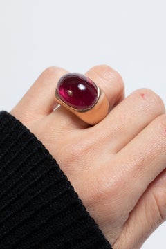 18K Pink Boule Ring Set with a Tourmaline Cabochon 27, 26 ct by Marion Jeantet