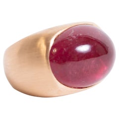 18K Pink Boule Ring Set with a Tourmaline Cabochon 27, 26 ct by Marion Jeantet