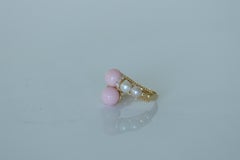 18 Karat Pink Coral Diamond Cultured Pearl Ring