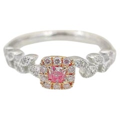 Anello a forma di foglia con diamante taglio cuscino rosa in oro 18 carati