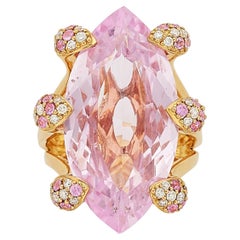 Anillo de cóctel de oro rosa de 18 quilates con topacio rosa de 22,1 quilates de diámetro y zafiro rosa, talla 7,5