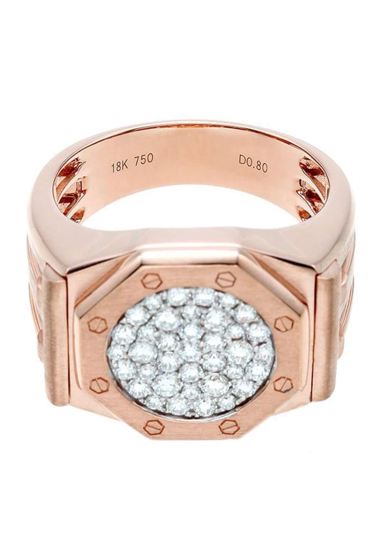 Artist 18K Pink Gold Clock Shaped Diamond Ring, 0.80ct For Sale