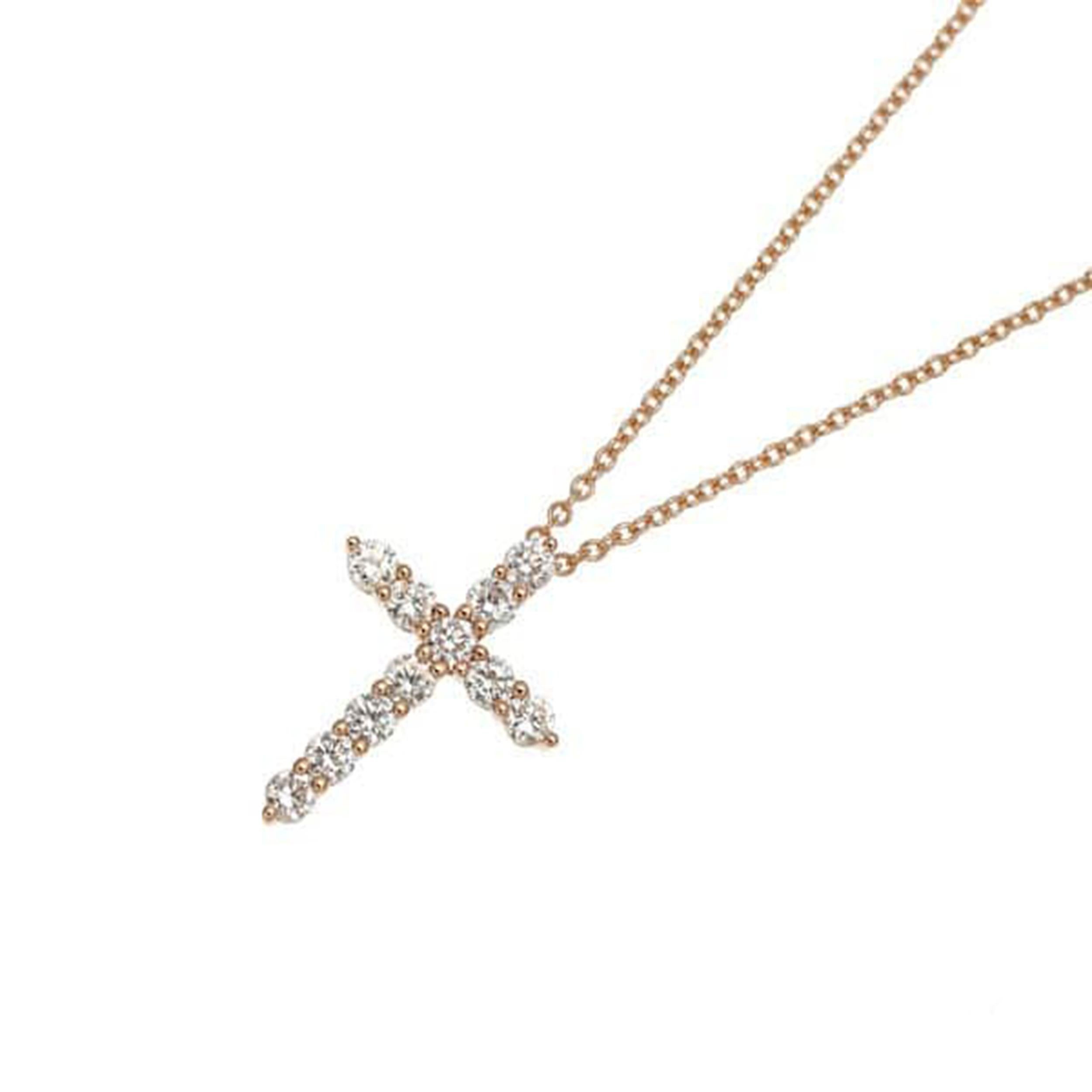 18 Karat Roségold Diamant-Kreuz-Anhänger-Halskette  0,56ct  18.2mm x 13.1mm im Angebot