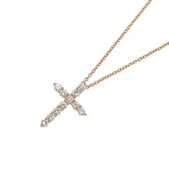 18K Pink Gold Diamond Cross Pendant Necklace  0.56ct  18.2mm x 13.1mm