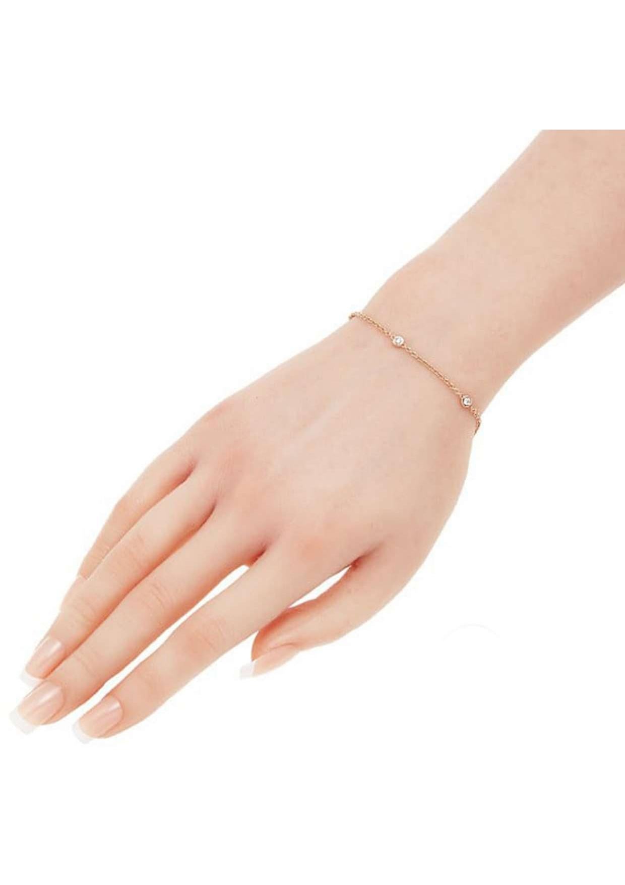 Brilliant Cut 18K Pink Gold Diamond Station Bracelet, Total 0.29ct For Sale