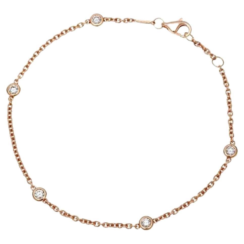 18K Pink Gold Diamond Station Bracelet, Total 0.29ct For Sale