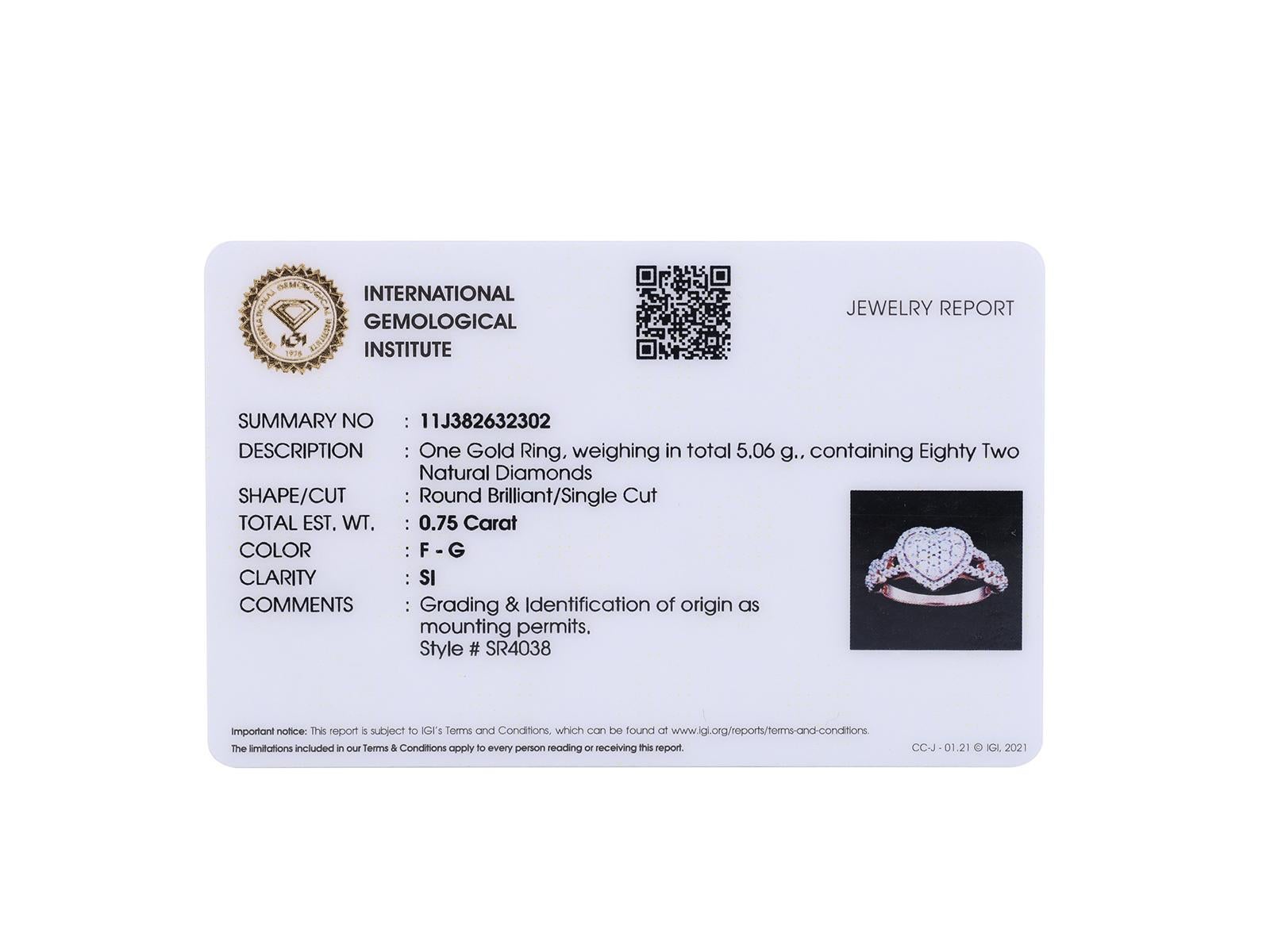 Anello a forma di cuore in oro rosa 18K con diamanti a grappolo - 0,75 CTW in vendita 5