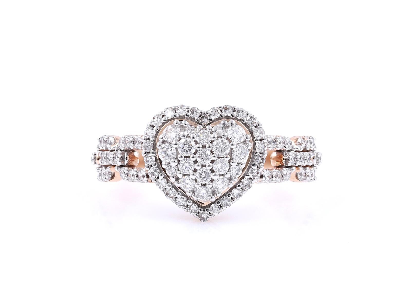 Anello a forma di cuore in oro rosa 18K con diamanti a grappolo - 0,75 CTW In condizioni Nuovo in vendita a Antwerp, BE