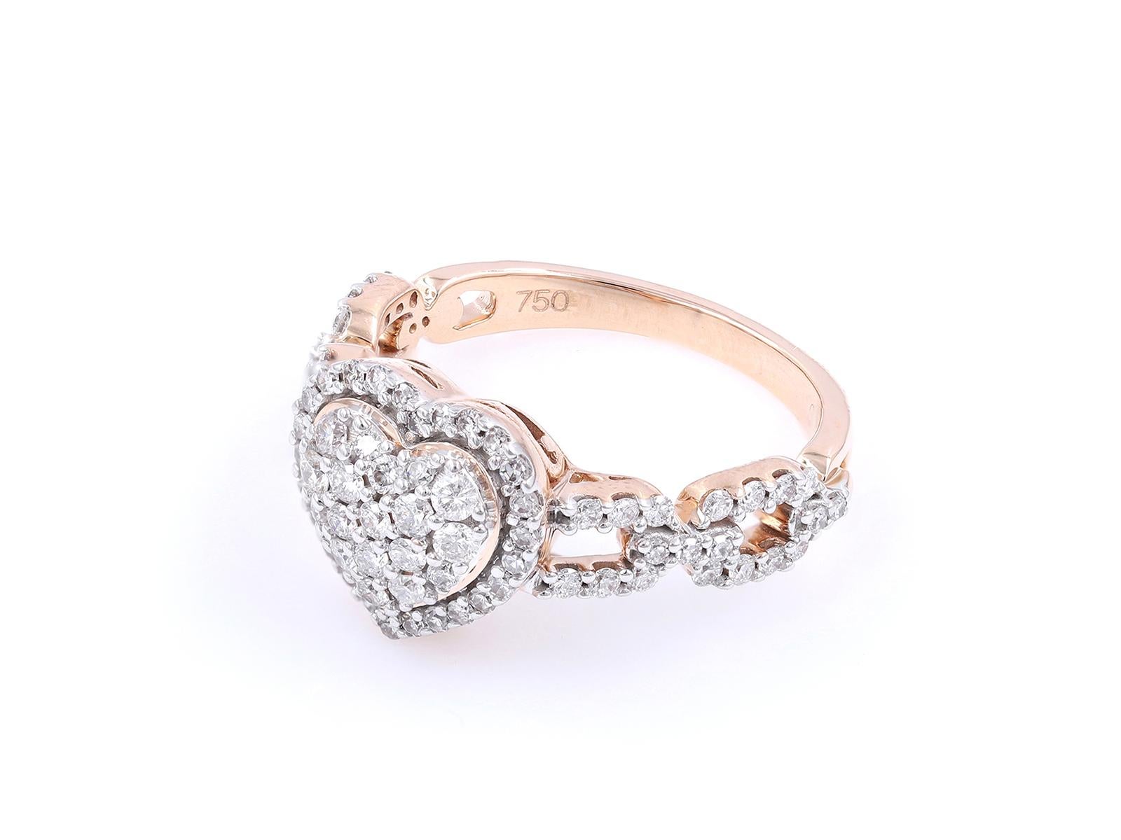 Donna Anello a forma di cuore in oro rosa 18K con diamanti a grappolo - 0,75 CTW in vendita