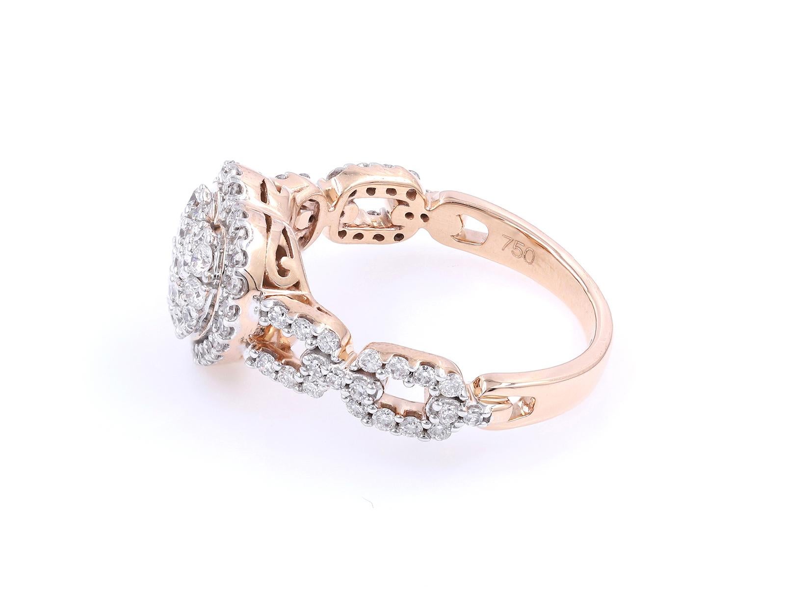 Anello a forma di cuore in oro rosa 18K con diamanti a grappolo - 0,75 CTW in vendita 1