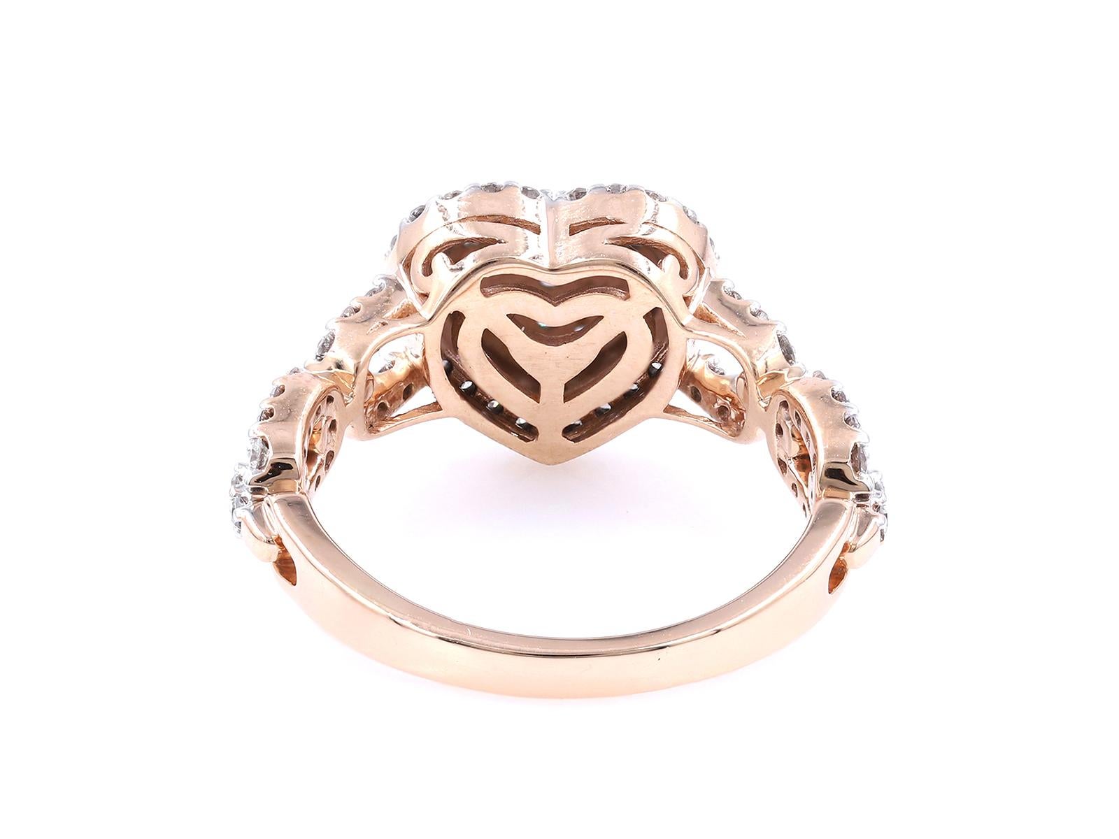 Anello a forma di cuore in oro rosa 18K con diamanti a grappolo - 0,75 CTW in vendita 2