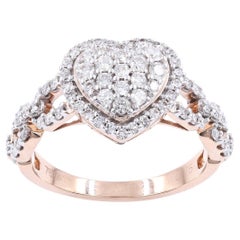 Bague en or rose 18K sertie de diamants en forme de cœur - 0,75 CTW