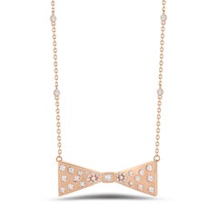 18 Karat Pink Gold Necklace with Diamond-Embellished Bow