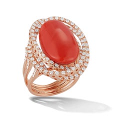 18 Karat Pink Gold Ring 15 Carat Coral Center Stone with 120 Diamonds
