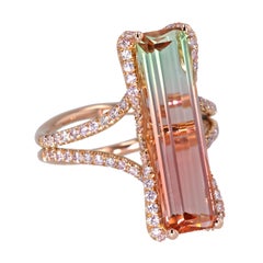 18K Pink Gold Ring with Bi-Color Tourmaline and Argyle Pink Diamonds by J. Fine