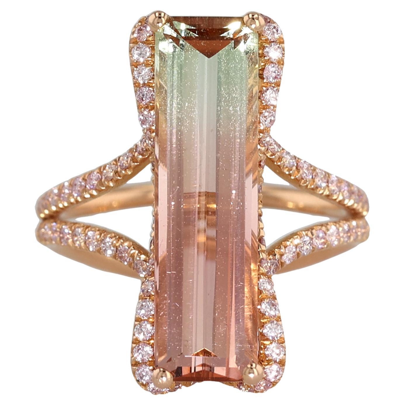 18K Pink Gold Ring with Bi-Color Tourmaline and Argyle Pink Diamonds by J. Fine