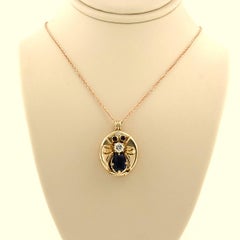 18k Pink Gold Ruby Sapphire Diamond 14k pink gold Pendant Necklace, Circa 1990