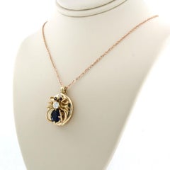 18k Pink Gold Ruby Sapphire Diamond 14k pink gold Pendant Necklace, Circa 1990
