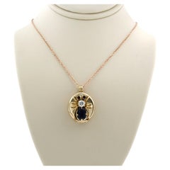 18k Pink Gold Ruby Sapphire Diamond 14k pink gold Pendant Necklace, Circa 1990