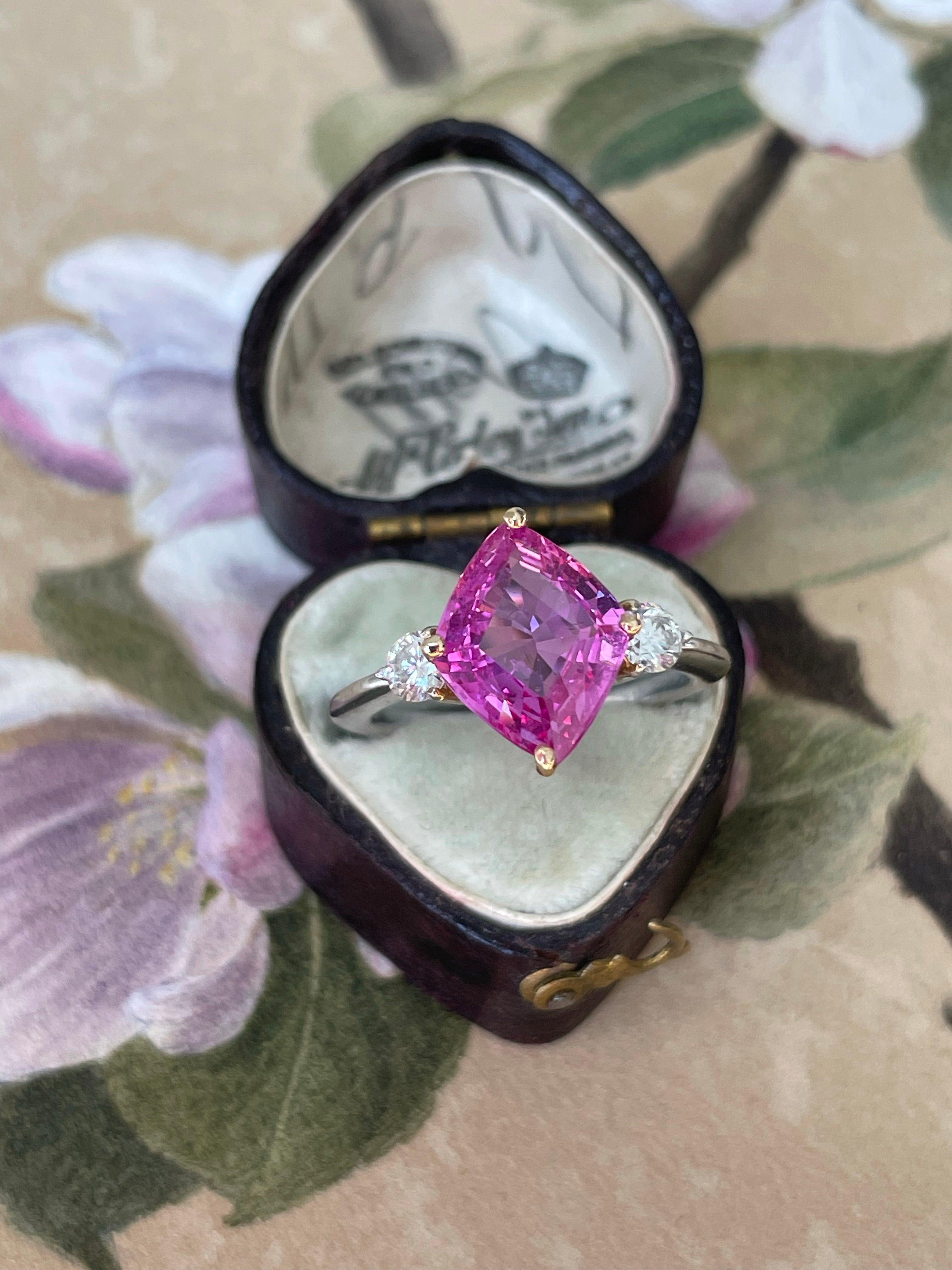 18K Pink Sapphire and Diamond Ring For Sale 1