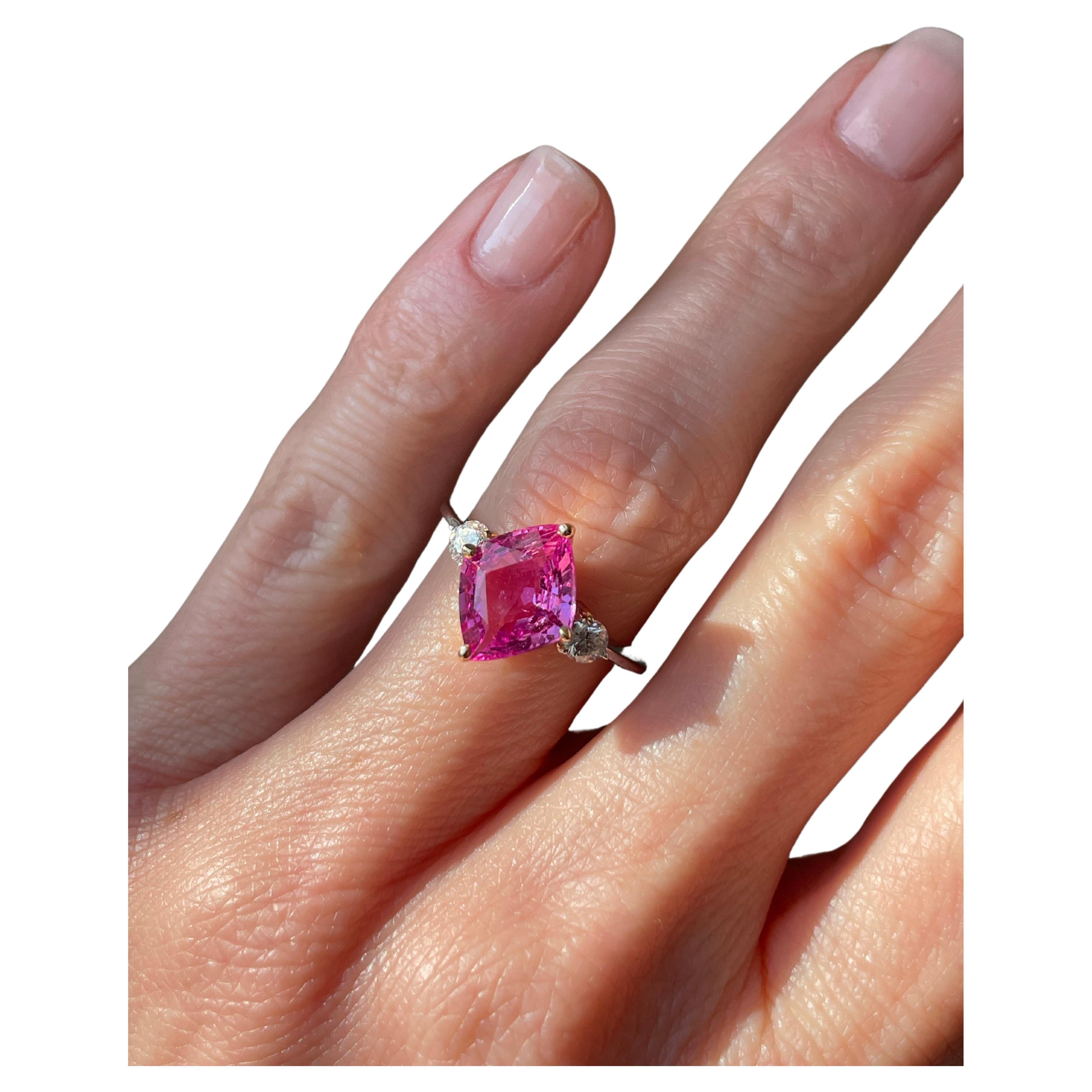 18K Pink Sapphire and Diamond Ring For Sale