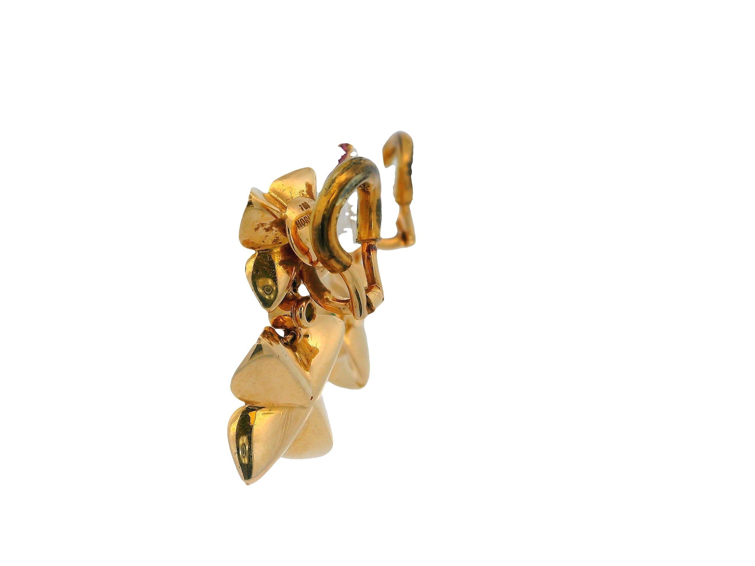 Orecchini floreali con zaffiro rosa e peridoto 18k di Georg Hornemann in vendita 4