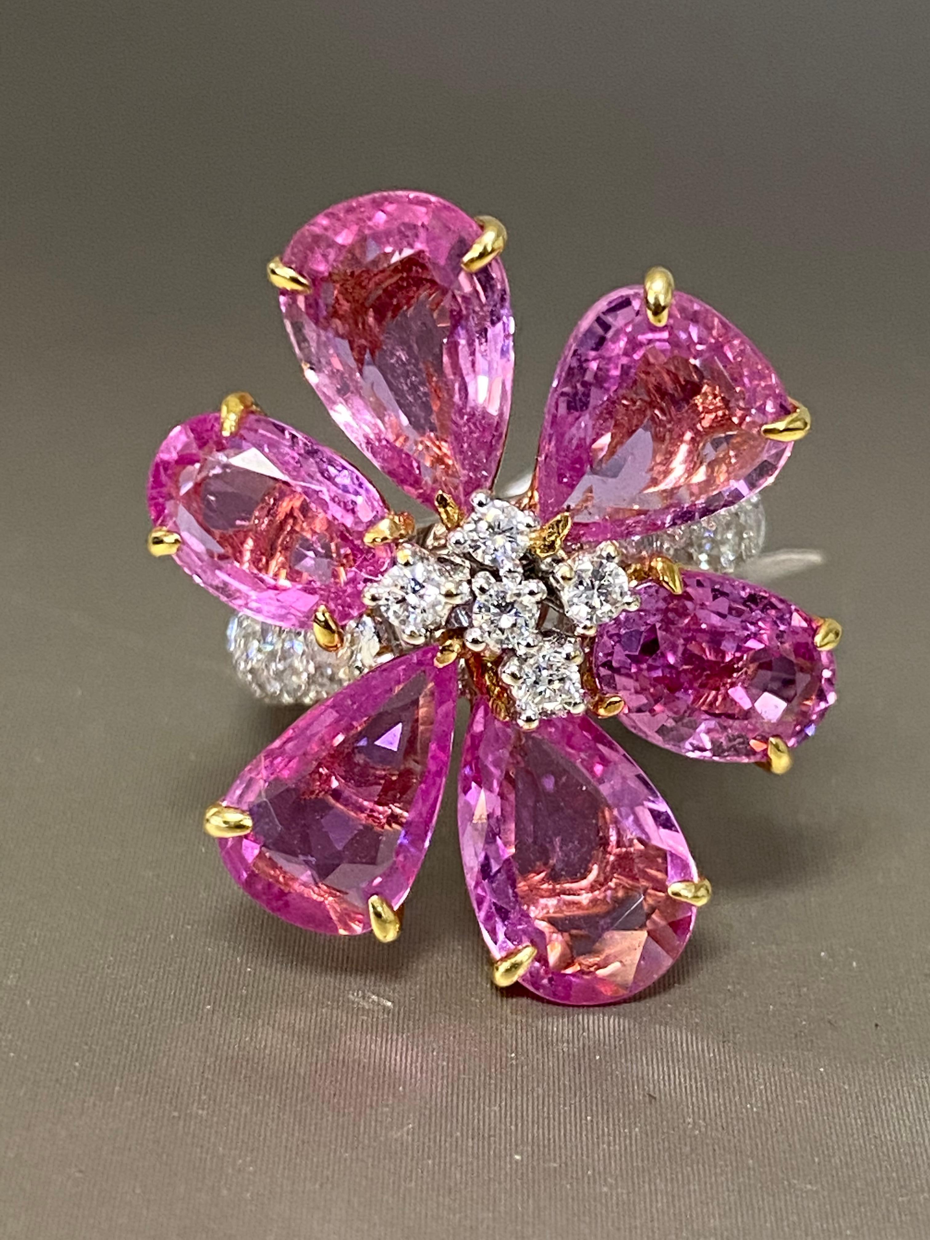 18K Pink Sapphire Flower Petal Ring 3.00 Ct Vibrant Color 3