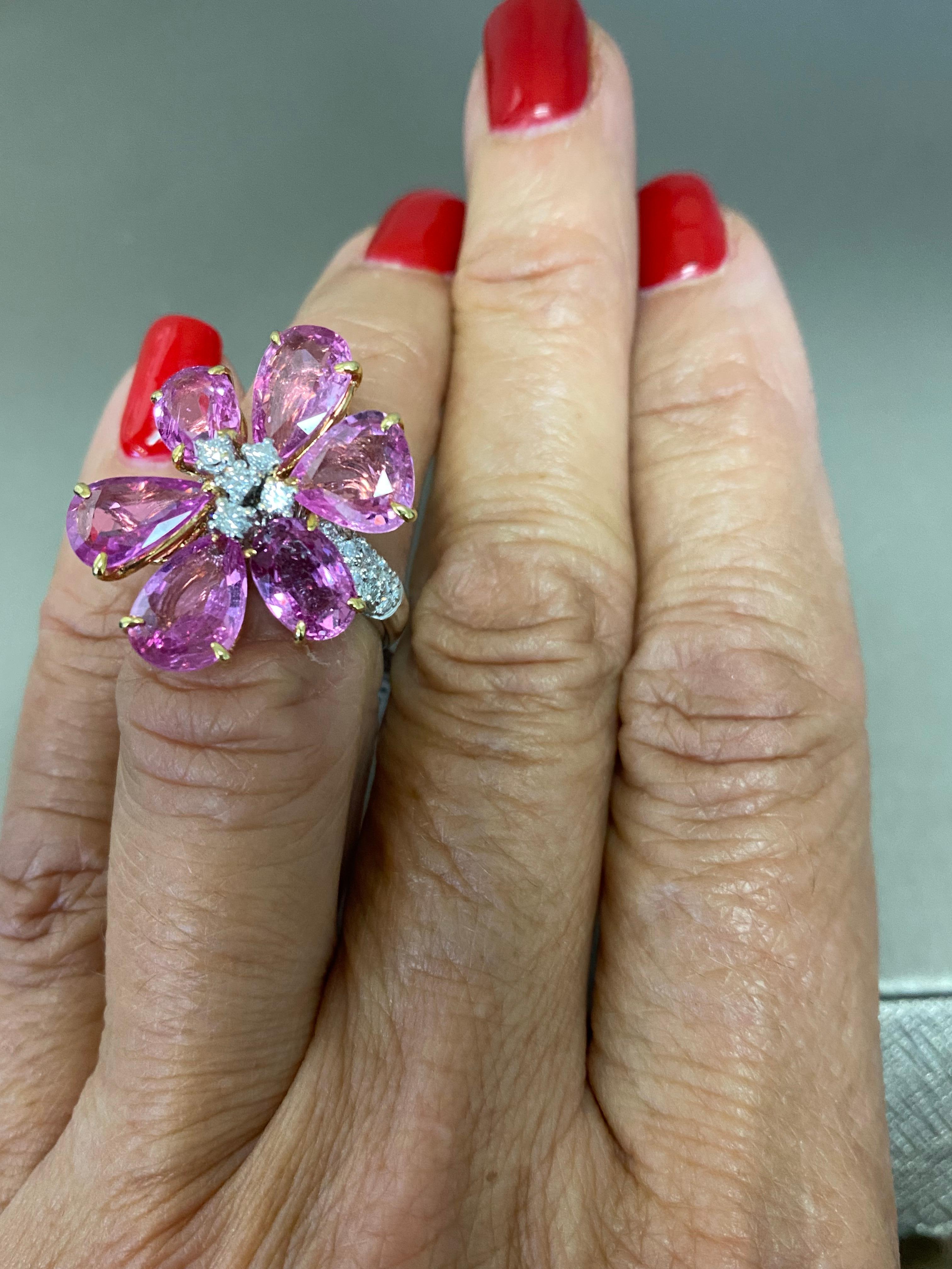 Contemporary 18K Pink Sapphire Flower Petal Ring 3.00 Ct Vibrant Color